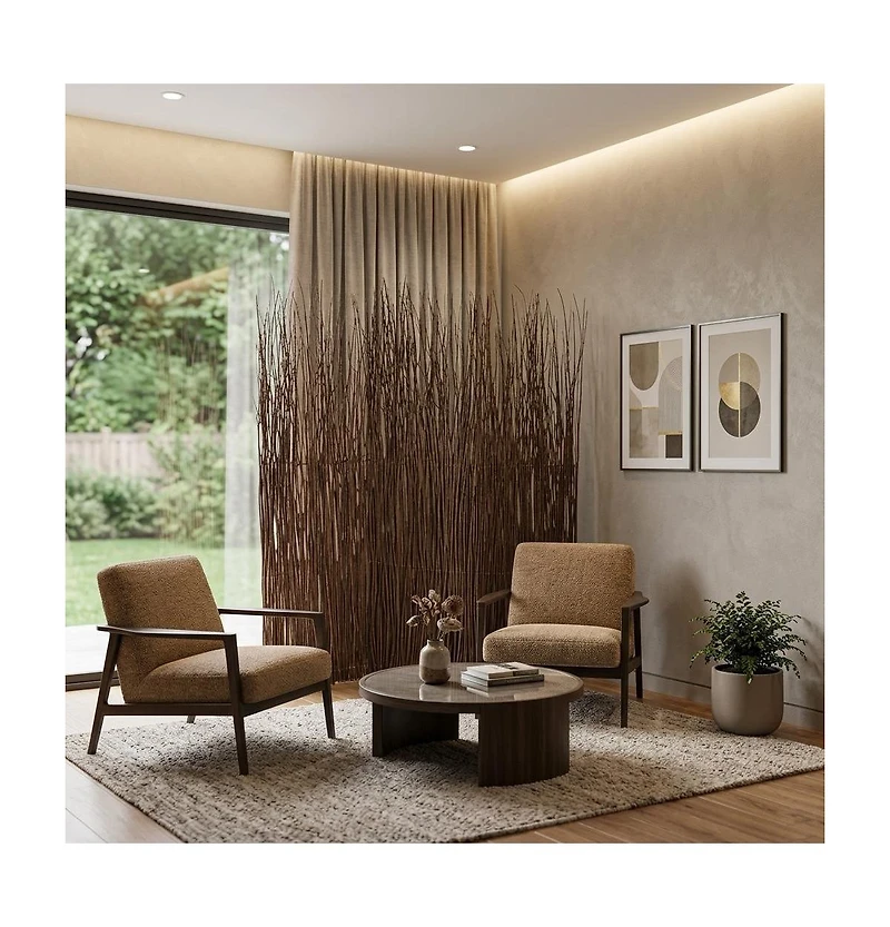 HomeRoots 84" Wood Folding Three Panel Screen Room Divider