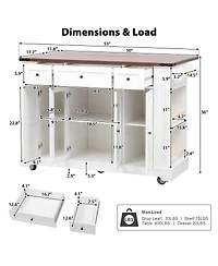 Streamdale Furniture 53" Farmhouse Kitchen Island with Glass Doors, Power Outlet and Drop Leaf