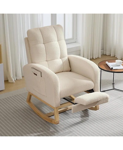 gaomon Nursery Rocking Chair Glider Rocker With Footrest, Side Pocket and Usb Port, High Backrest Recliner