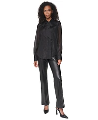 Dkny Women's Long-Sleeve Polka-Dot Tie-Neck Blouse