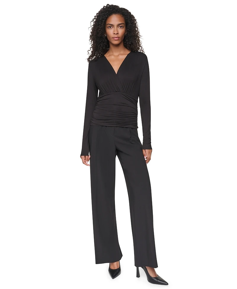 Dkny Women's V-Neck Ruched Knit Blouse