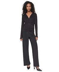 Dkny Women's V-Neck Ruched Knit Blouse