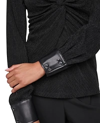 Dkny Women's Sparkle Knit Twist-Front Long-Sleeve Blouse
