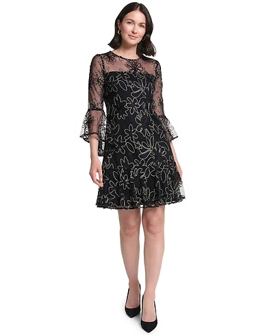 Jessica Howard Women's A-Line Bell-Sleeve Floral-Print Dress