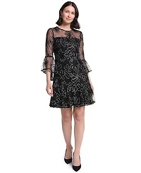 Jessica Howard Women's A-Line Bell-Sleeve Floral-Print Dress