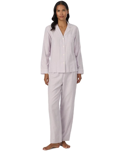 Lauren Ralph Petite Long-Sleeve Notch-Collar Striped Top and Pants, 2-Piece Set