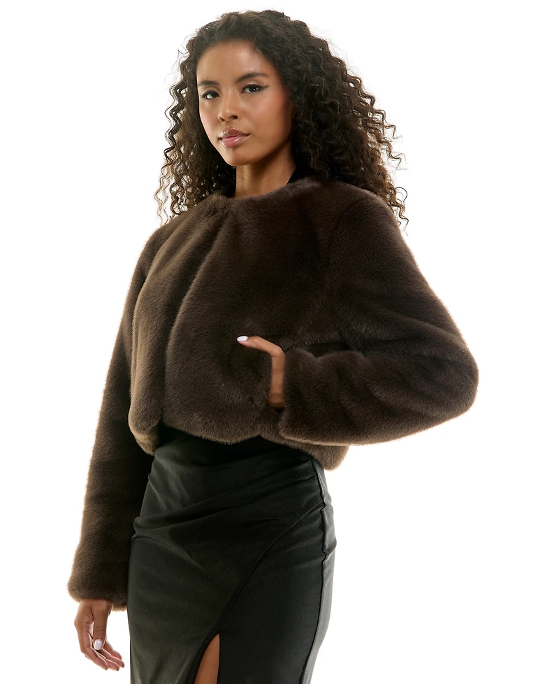 Seni & Cade Women's Faux Fur Long-Sleeve Cropped Jacket