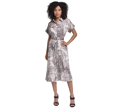 Karl Lagerfeld Paris Women's Printed Twill Midi Shirt Dress