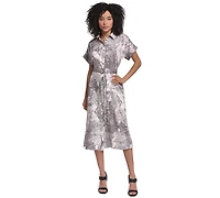 Karl Lagerfeld Paris Women's Printed Twill Midi Shirt Dress