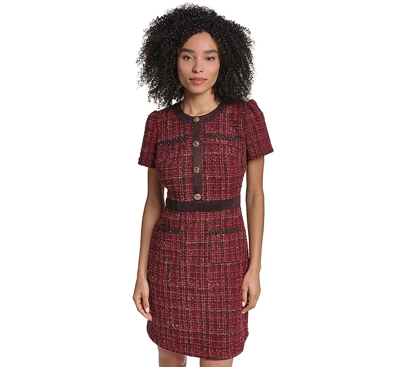 Karl Lagerfeld Paris Women's Short-Sleeve Tweed Crewneck Sheath Dress
