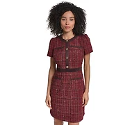 Karl Lagerfeld Paris Women's Short-Sleeve Tweed Crewneck Sheath Dress