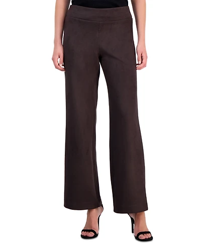Anne Klein Petite Scuba Suede Pull-On Wide-Leg Pants