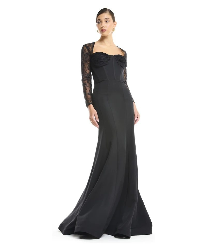Amri Women's Sweetheart Sheer 3/4-Length Lace Sleeves Mermaid Evening Gown