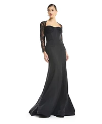 Amri Women's Sweetheart Sheer 3/4-Length Lace Sleeves Mermaid Evening Gown