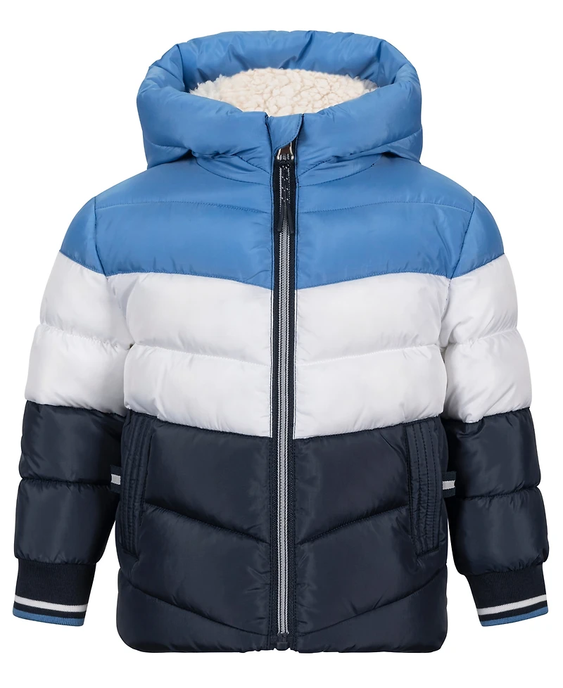 S Rothschild & Co Baby Boys' Tricolor-Block Hooded Puffer Jacket