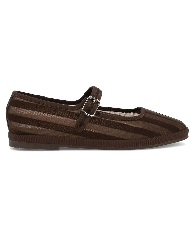 Mia Women's Morocco Striped Mesh Mary Jane Buckle-Strap Ballet Flats