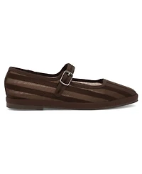 Mia Women's Morocco Striped Mesh Mary Jane Buckle-Strap Ballet Flats