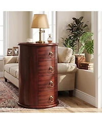 Tribesigns Round End Table with 4 Drawers