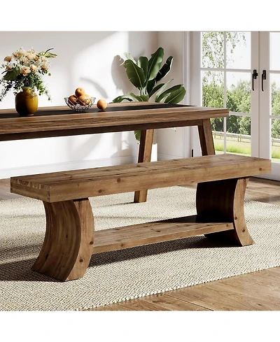 Tribesigns 55-Inch Solid Wood Dining Bench with Storage Shelf, Farmhouse Kitchen Bench Seating for Dining Room, Living Room Entryway, Easy Assembly