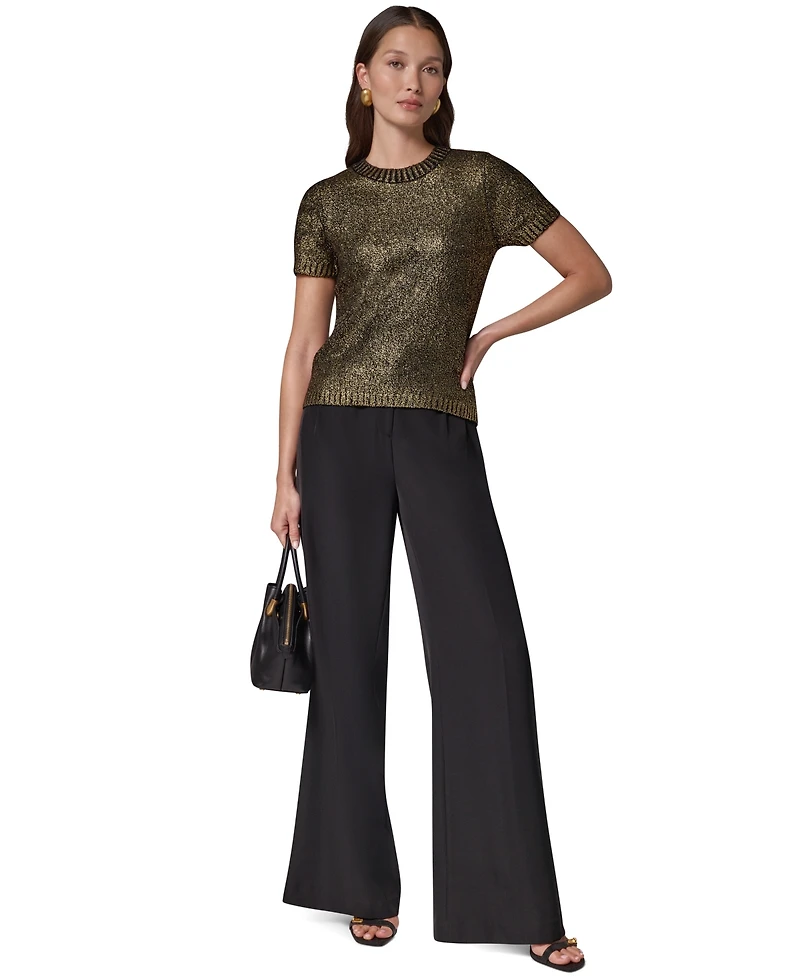 Donna Karan New York Women's Foil Boucle Short-Sleeve Crewneck Sweater