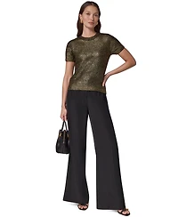 Donna Karan New York Women's Foil Boucle Short-Sleeve Crewneck Sweater