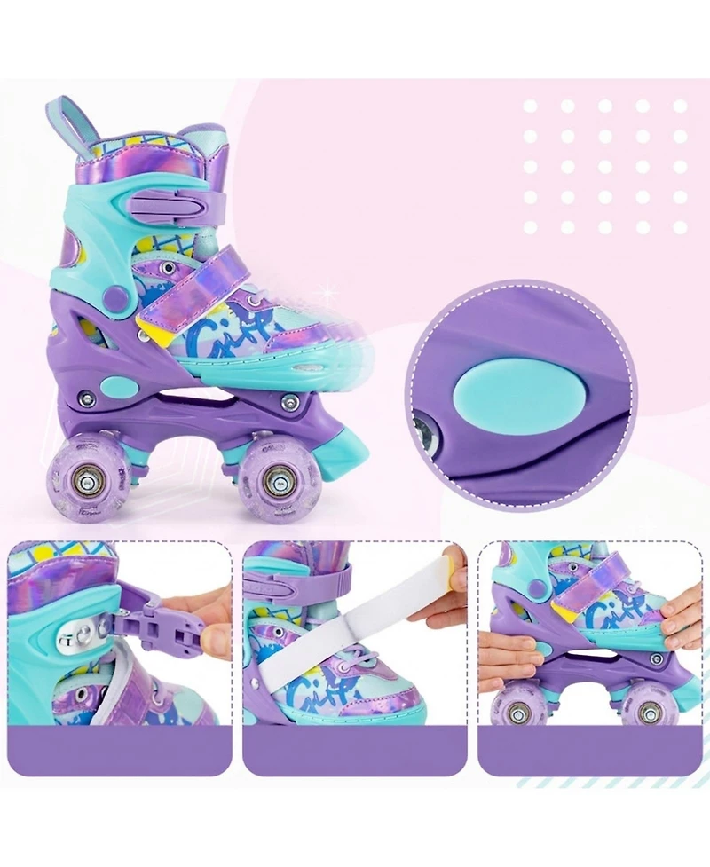 Sugift Adjustable Kids Roller Skates Graffiti Pattern with Motion Glow Wheels, Ages 5-7