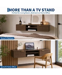 70" Floating Tv Stand, Wall-Mounted Entertainment Center for Tv, Fluted Modern Design - Console Cabinet Shelf Living Room