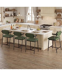 Modern Counter Height Bar Stools Set of 6 with Arms and Back, Upholstered Wide Seat, Ergonomic Metal Frame, Footrest, Easy Assembly
