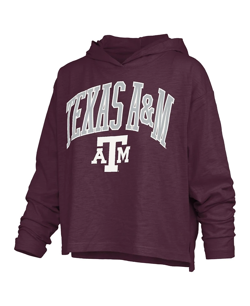 Pressbox Women's Texas A&M Aggies Nelson Slub Drop-Tail Hem Long-Sleeve Hooded T-Shirt