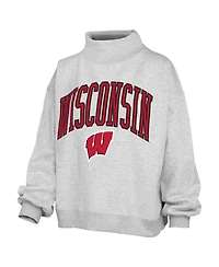 Pressbox Women's Nelson Texture Lingo Wisconsin Badgers Oversized Dropped-Shoulder Long-Sleeve Mock Neck Fleece Sweatshirt
