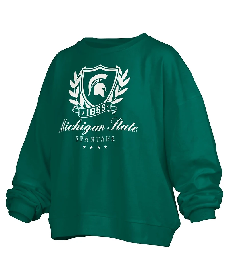 Pressbox Women's Michigan State Spartans Janice Oversized Fleece-Lined Cropped Sweatshirt