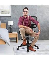 Gymax 2Pieces Mesh Drafting Chair Mid Back Office Chair Adjustable Height With Footrest