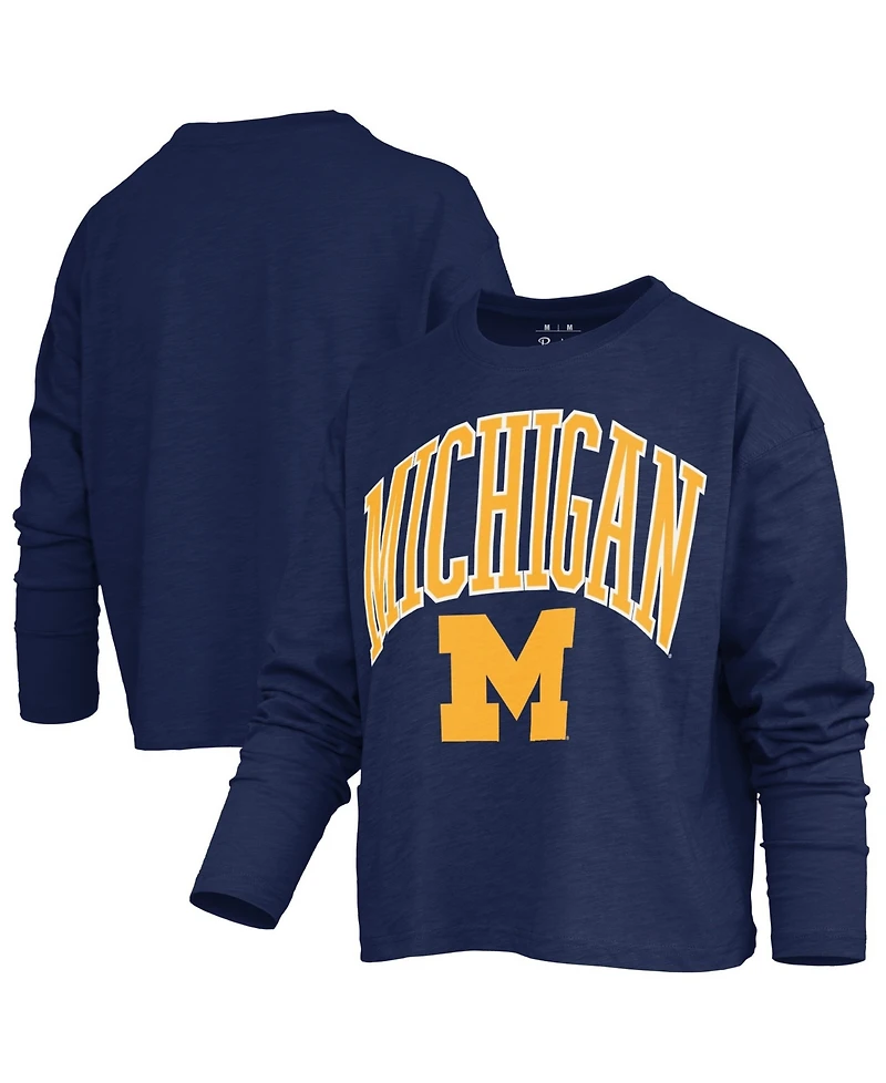 Pressbox Women's Michigan Wolverines Motley Boxy Burnout Long-Sleeve T-Shirt