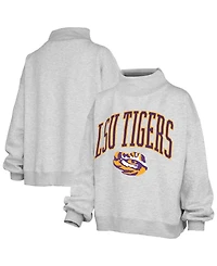 Pressbox Women's Lsu Tigers Nelson Texture Lingo Oversized Mock Neck Fleece Sweatshirt