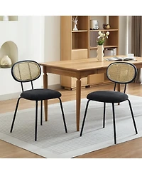 homfan Dining Chairs Set of 2, Mid-Century Modern Velvet Upholstered Chairs with Rattan Backrest and Metal Legs, for Kitchen, Living Room, Reception