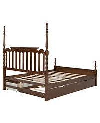 Streamdale Furniture Queen Platform Bed with Twin Xl Trundle, 2 Drawers, and Spindle Headboard