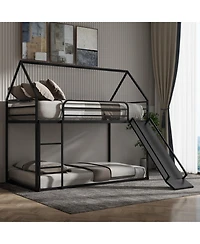 Slickblue Twin Over Kids House Bed with Bunk Design and Safety Guardrails