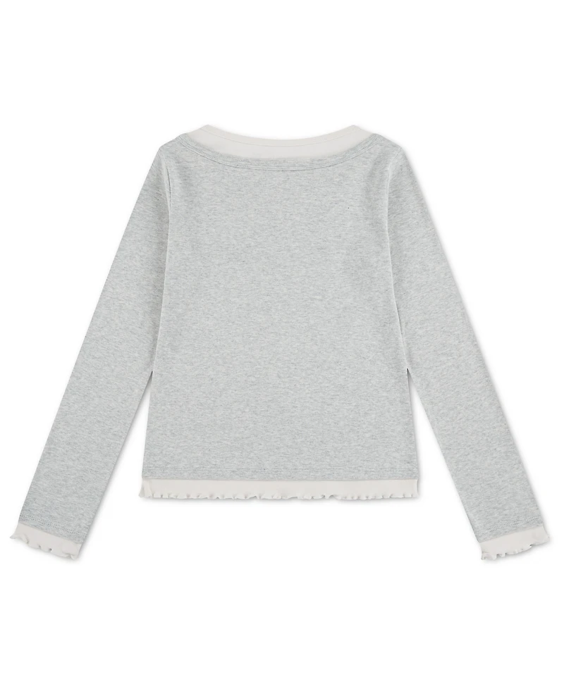 abercrombie kids Girls' 4-16 Twofer Layered Long-Sleeve Ruffled Scoop Neck T-Shirt