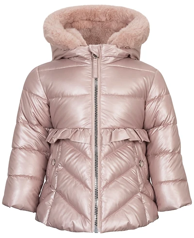S Rothschild & Co Baby Girls' Metallic Fit Flare Hooded Coat