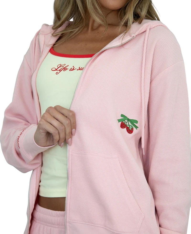 Mayfair Juniors' Life Is Sweet Graphic Kangaroo-Pocket Full-Zip Hoodie