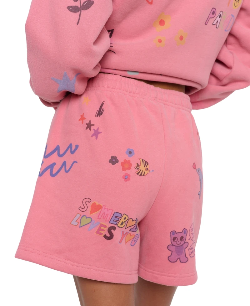 Mayfair Juniors' Somebody Loves You Pull-On Graphic Print Mid-Rise Shorts, 3.75" Inseam