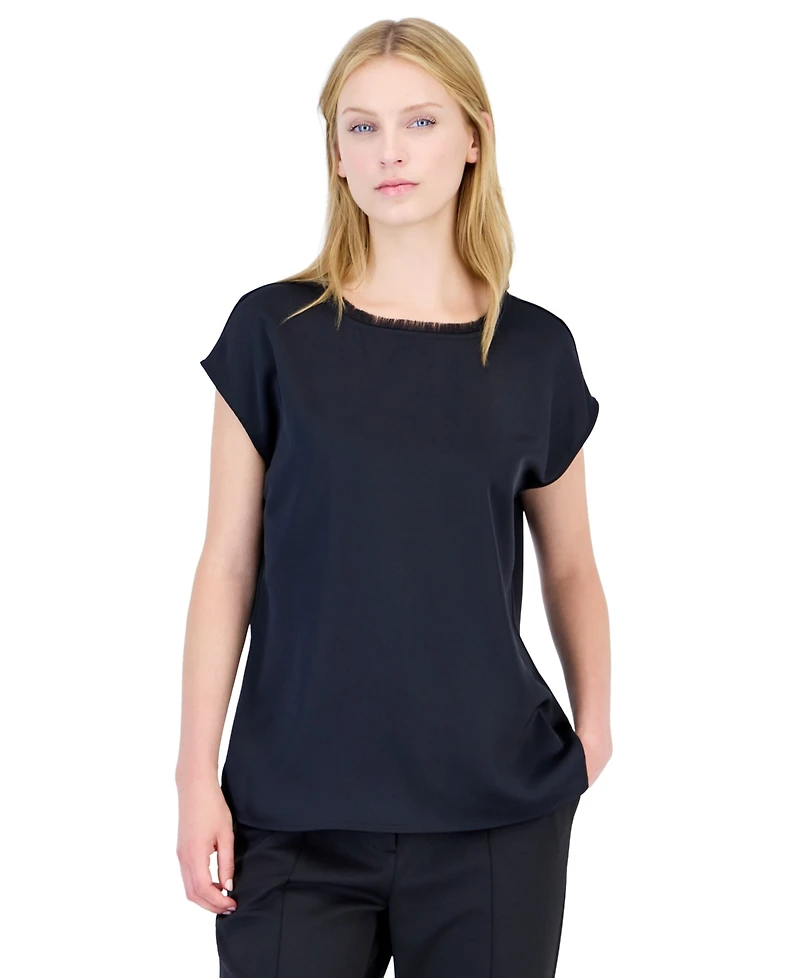Tahari Asl Petite Fringe Satin Blouse