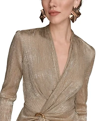 Donna Karan New York Petite Metallic Long-Sleeve Wrap Dress