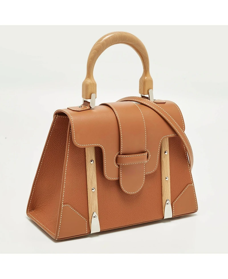Pre-Owned Goyard Saigon Pm Leather and Wood Top Handle Bag