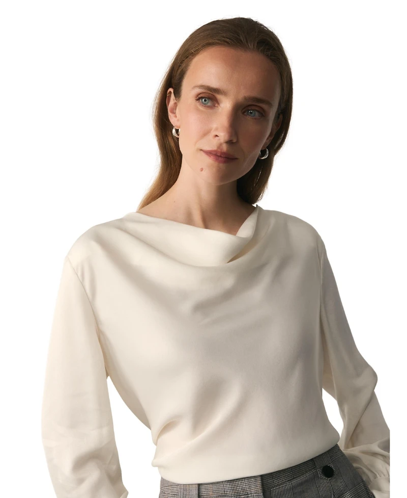 The Fold Women's Loano Long-Sleeve Cowl Neck Satin Blouse