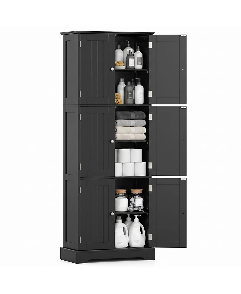 Gymax Tall Bathroom Storage Cabinet With 6 Doors Adjustable Shelves for Kitchen