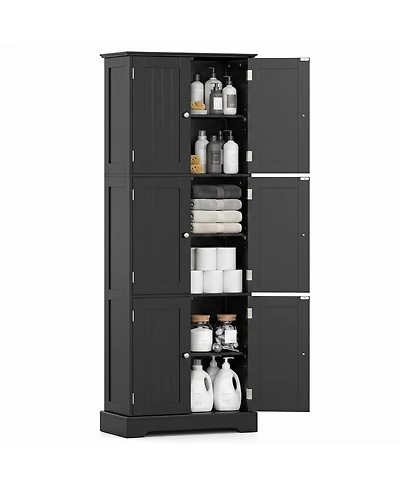 Gymax Tall Bathroom Storage Cabinet With 6 Doors Adjustable Shelves for Kitchen