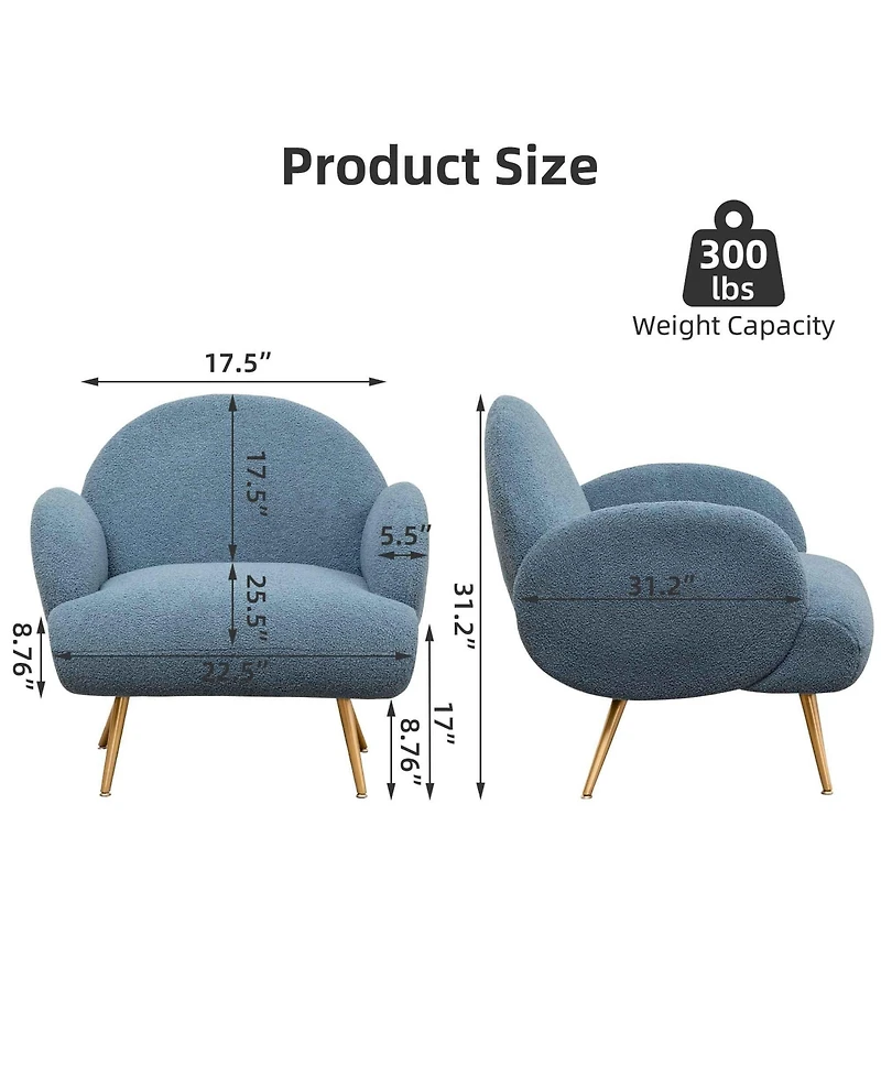 Dyhome Teddy Upholstered Armchair, Modern Accent Chair with Metal Legs, Set of 2