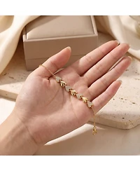 Genevive Dainty 14K Gold Plated Cz Pave Heart Stampato Thin Bracelet