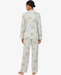Lauren Ralph Petite Long-Sleeve Notch-Collar Floral Pajama Top and Pants, 2-Piece Set